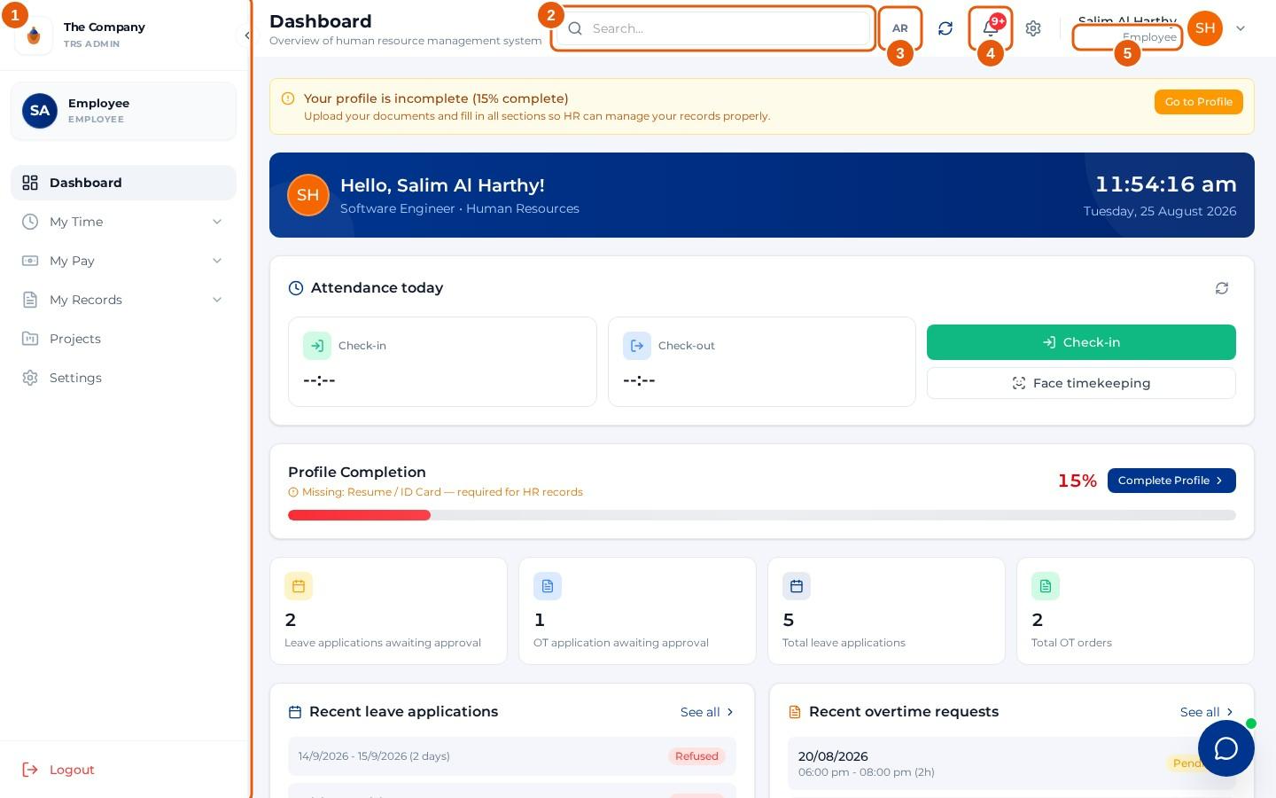 Employee dashboard